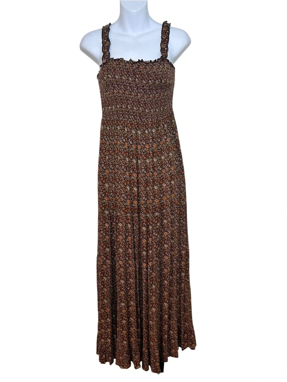Natural Life Brown floral Darcy maxi dress size small smocked peasant 70s hippie - Picture 2 of 8